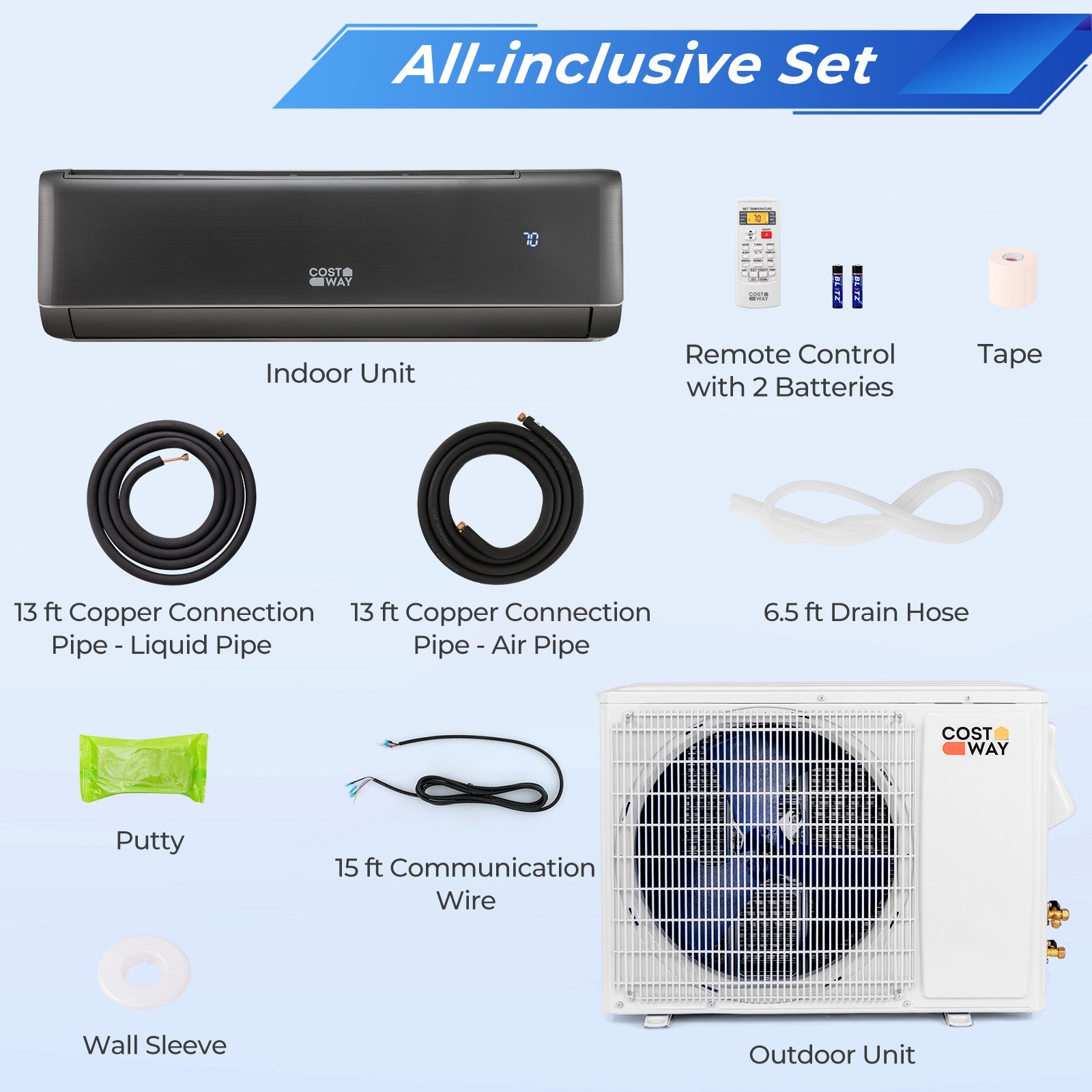 Costway 18,000 BTU 21 SEER2 Mini Split Air Conditioner & Heater 208-230V Gray 84312657 New