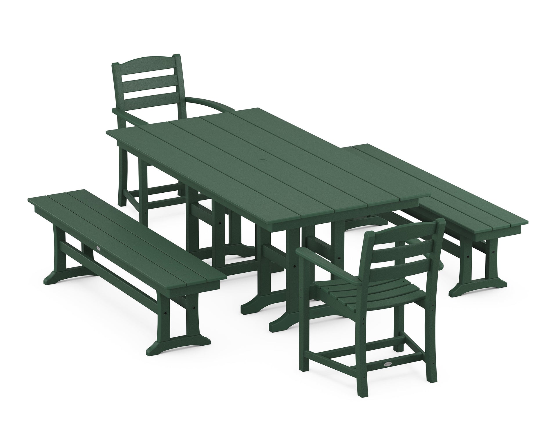 La Casa Café 5-Piece Farmhouse Dining Set with Benches