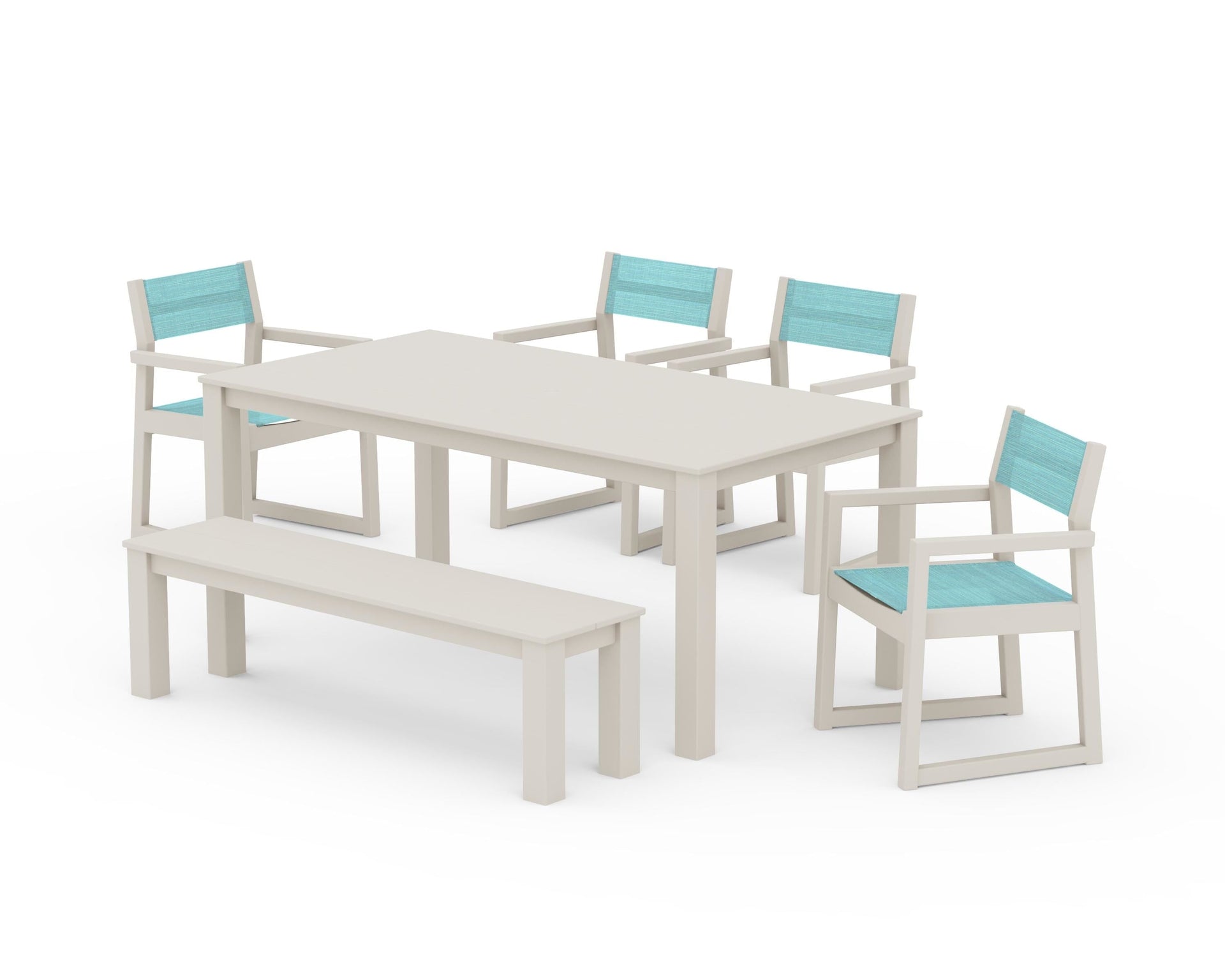 EDGE Sling Arm Chair 6-Piece Parsons Dining Set with Bench