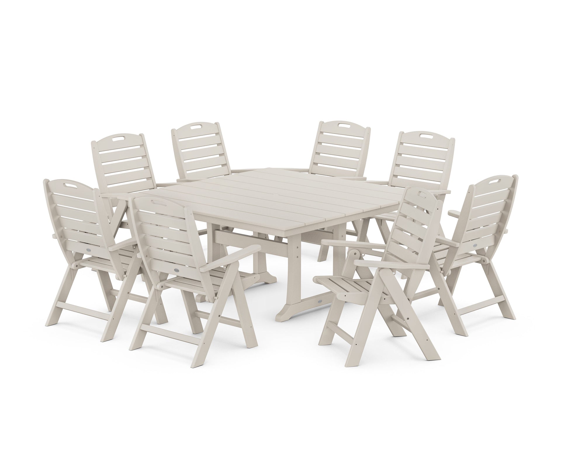 Nautical Highback 9-Piece Square Farmhouse Dining Set with Trestle Legs