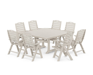 Nautical Highback 9-Piece Square Farmhouse Dining Set with Trestle Legs