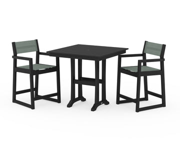 EDGE Sling Arm Chair 3-Piece Farmhouse Counter Set with Trestle Legs