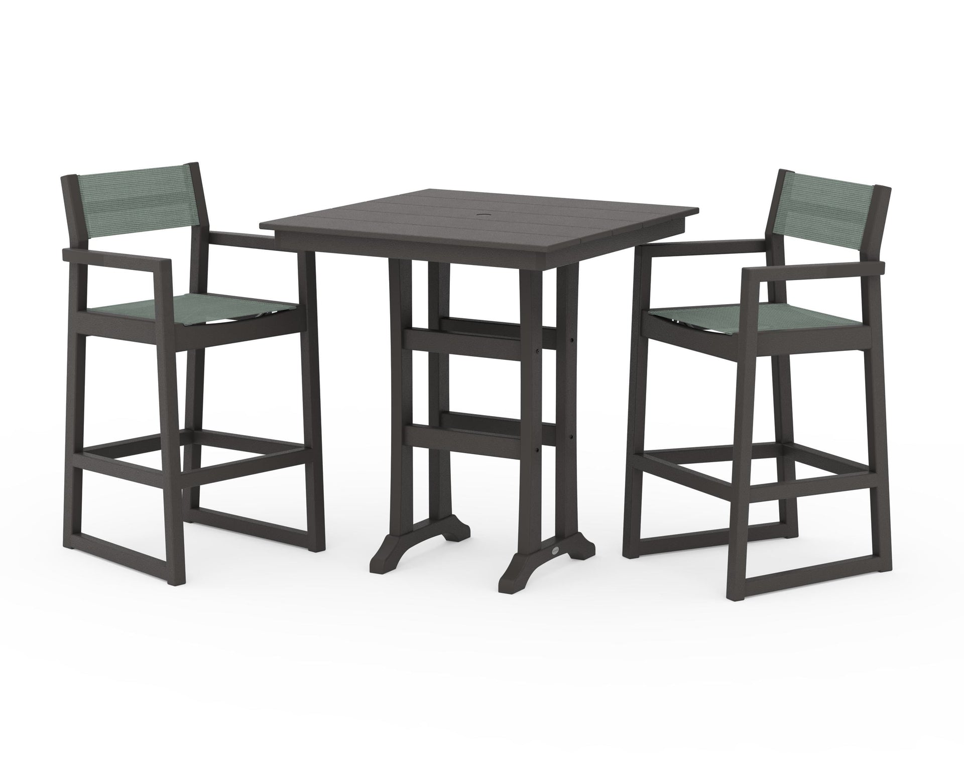 EDGE Sling Arm Chair 3-Piece Farmhouse Bar Set with Trestle Legs