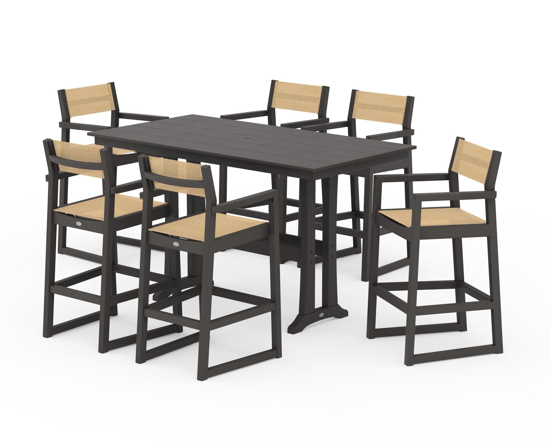 EDGE Sling Arm Chair 7-Piece Farmhouse Bar Set with Trestle Legs