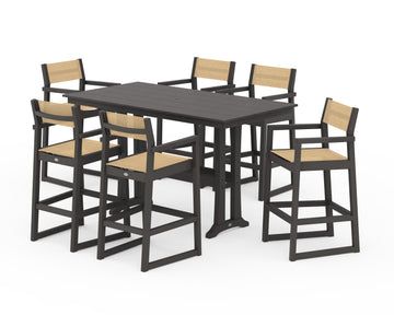 EDGE Sling Arm Chair 7-Piece Farmhouse Bar Set with Trestle Legs