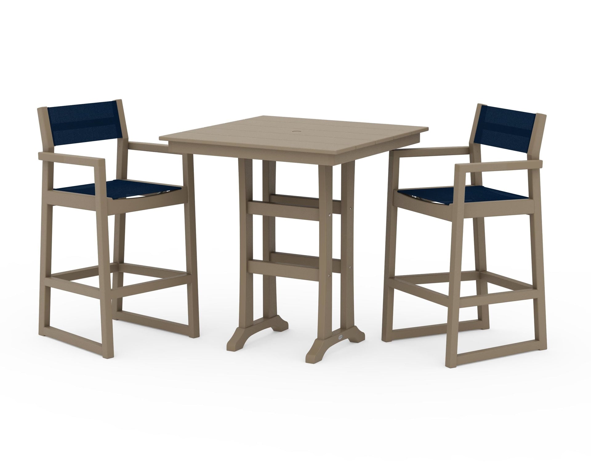 EDGE Sling Arm Chair 3-Piece Farmhouse Bar Set with Trestle Legs