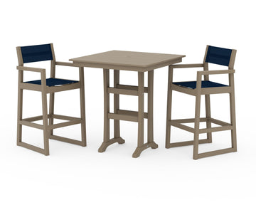 EDGE Sling Arm Chair 3-Piece Farmhouse Bar Set with Trestle Legs