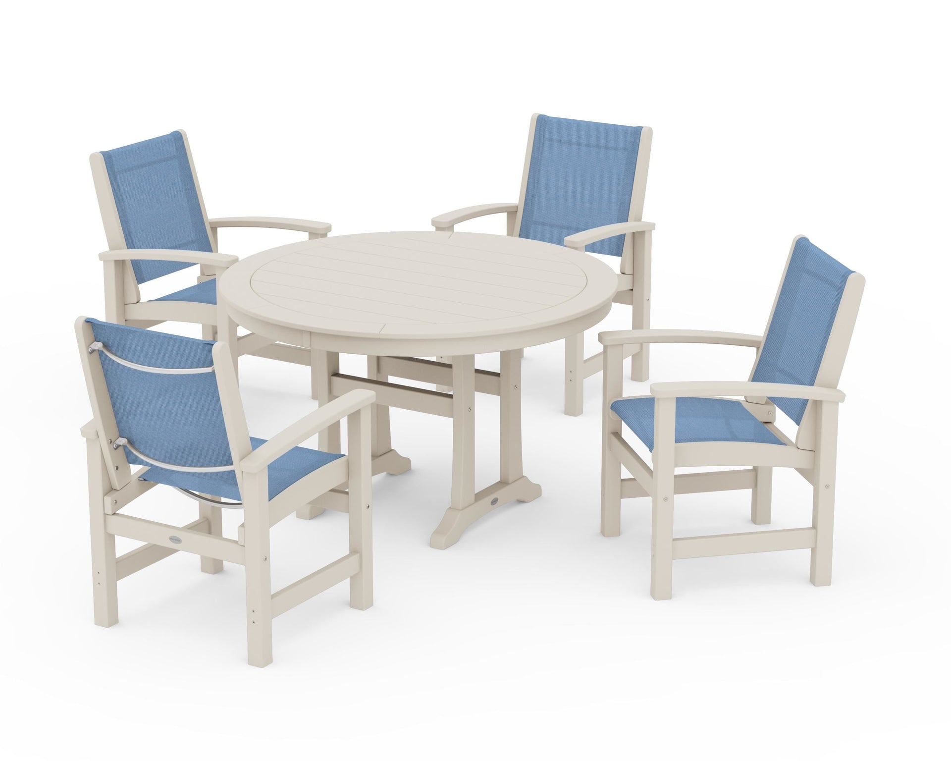 Coastal 5-Piece Round Dining Set with Trestle Legs