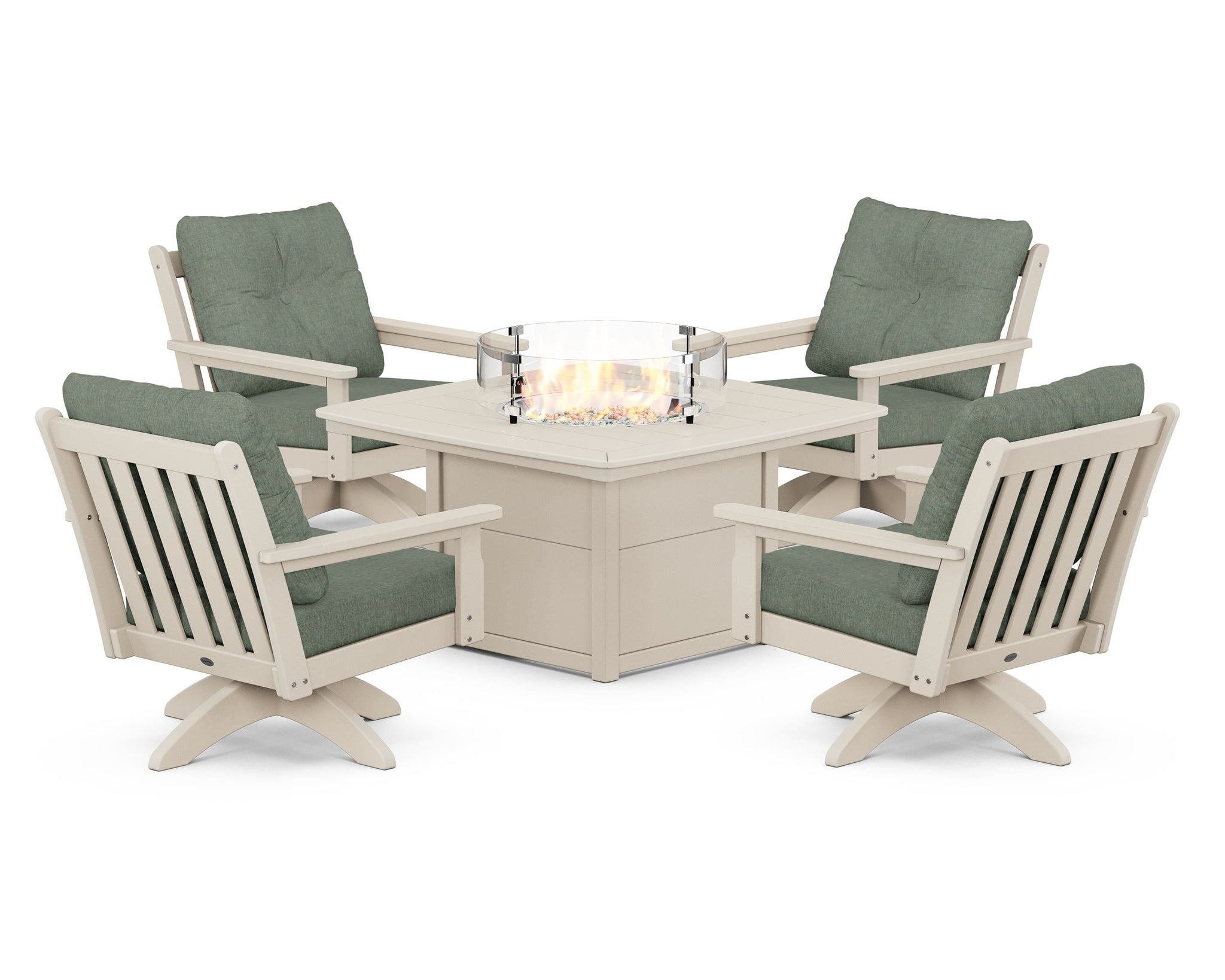 Vineyard 5-Piece Deep Seating Swivel Conversation Set with Fire Pit Table