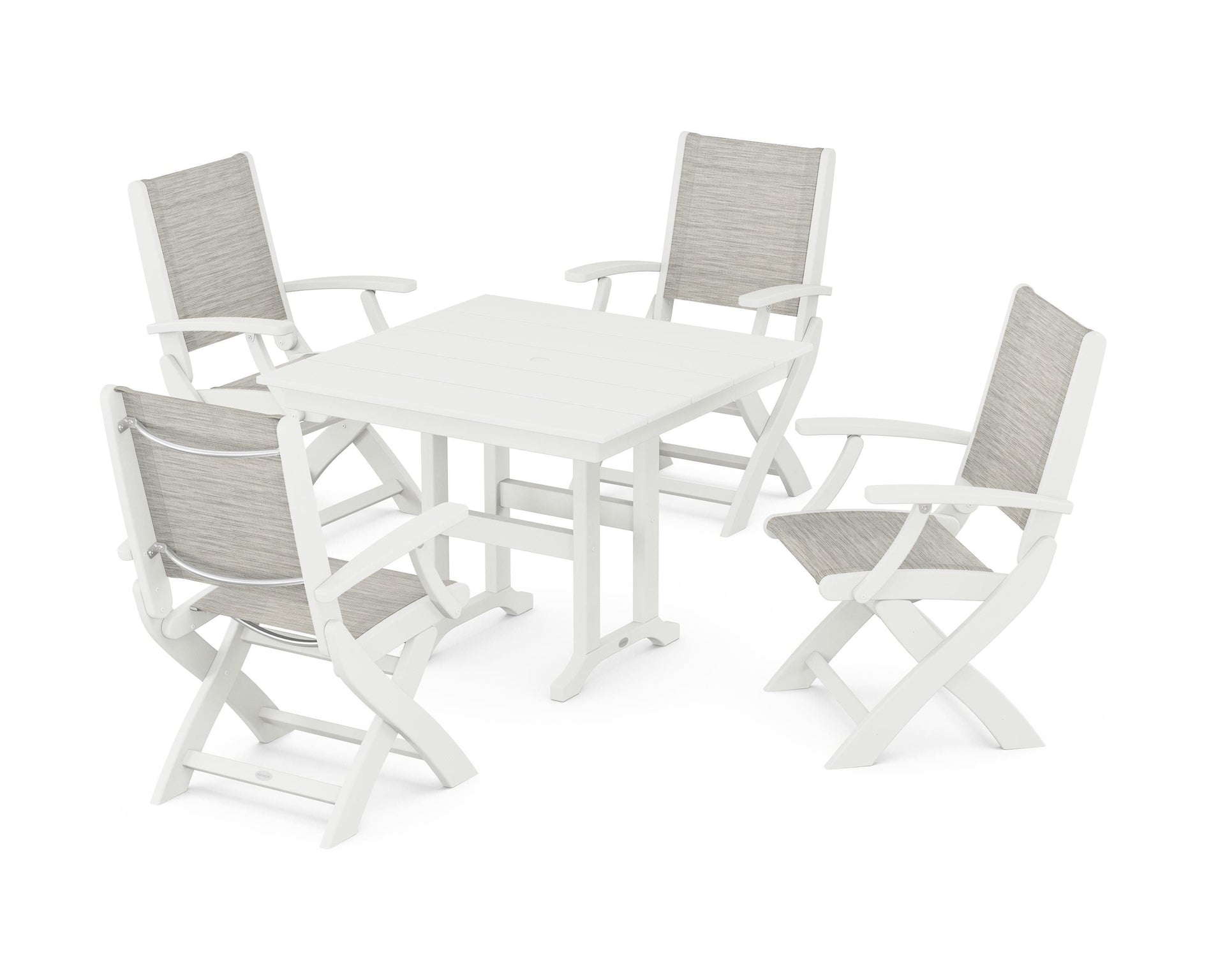 Coastal Folding Chair 5-Piece Farmhouse Dining Set