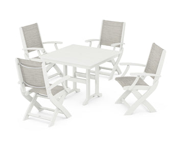 Coastal Folding Chair 5-Piece Farmhouse Dining Set
