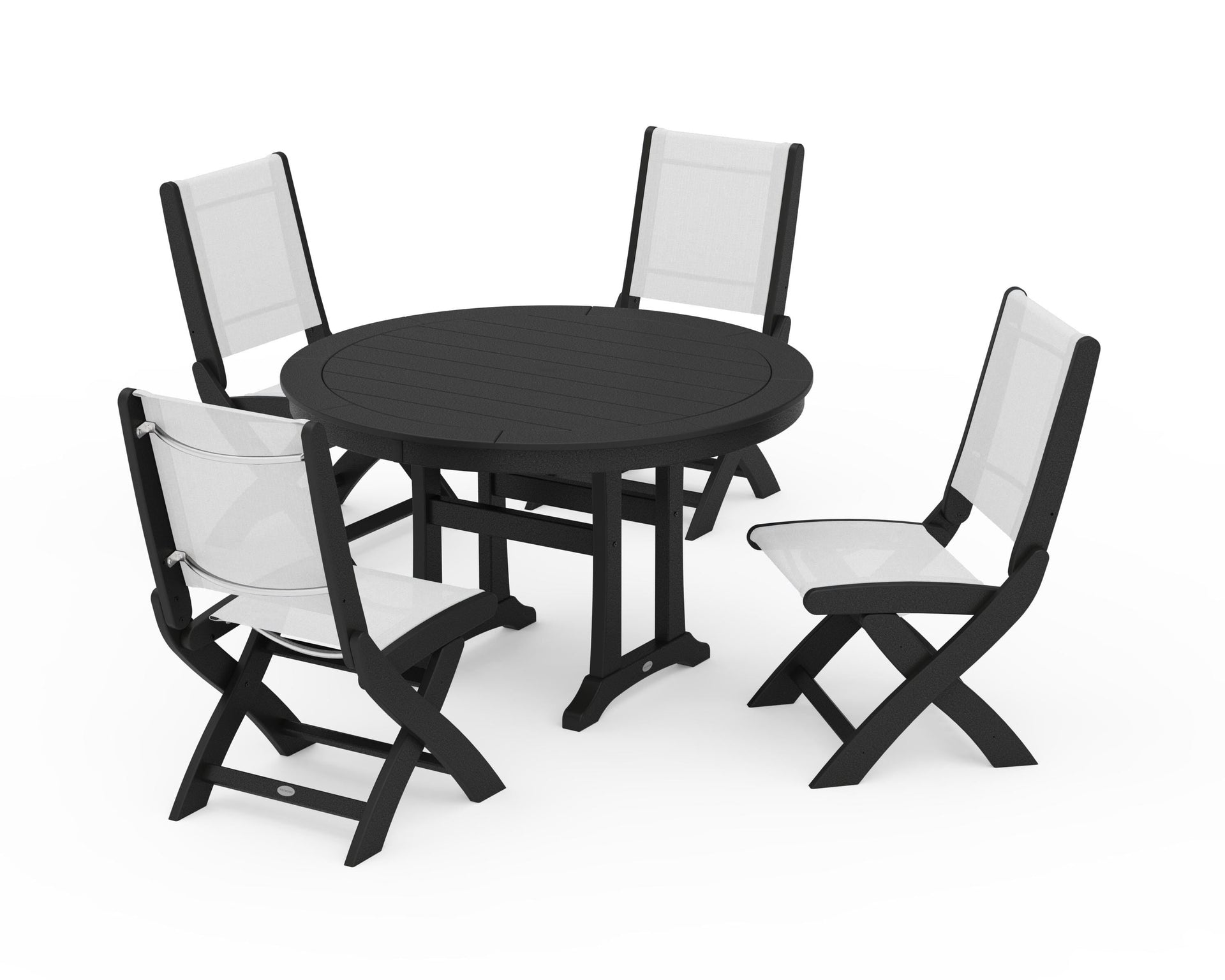 Coastal Folding Side Chair 5-Piece Round Dining Set With Trestle Legs
