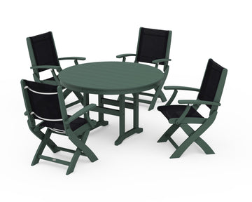Coastal Folding Chair 5-Piece Round Dining Set