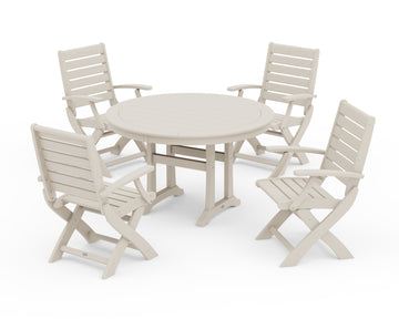 Signature Folding Chair 5-Piece Round Dining Set with Trestle Legs