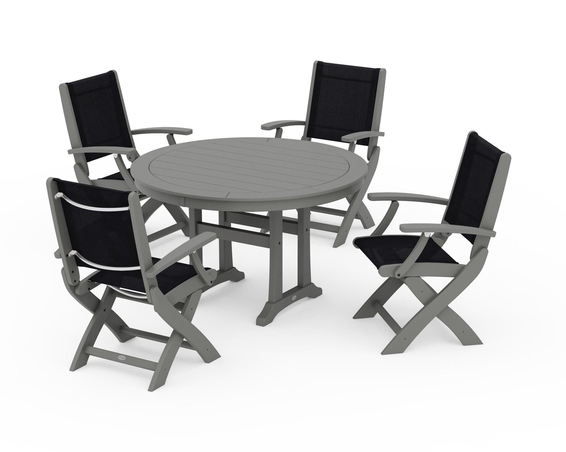 Coastal Folding Chair 5-Piece Round Dining Set with Trestle Legs