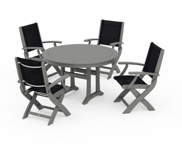 Coastal Folding Chair 5-Piece Round Dining Set with Trestle Legs