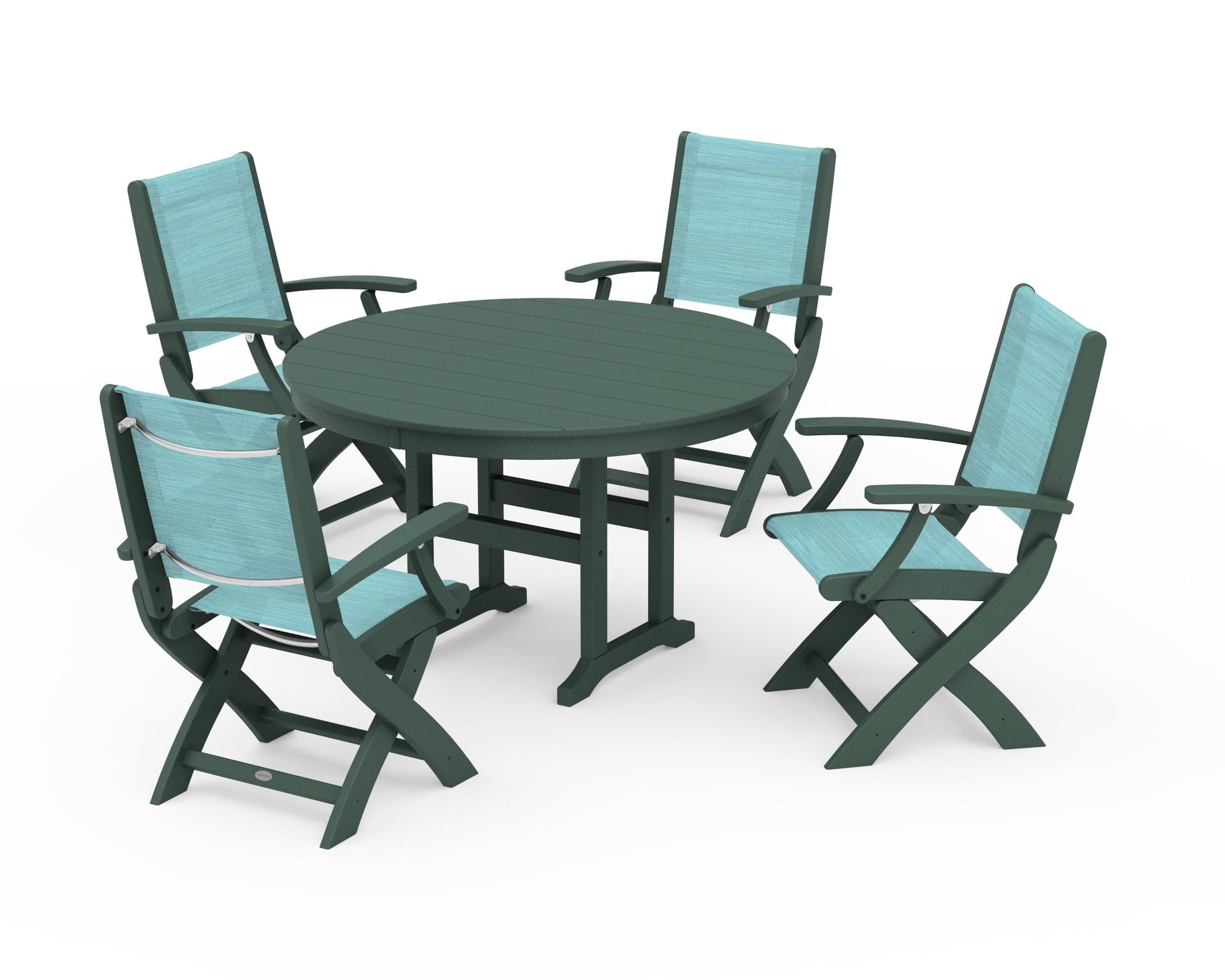 Coastal Folding Chair 5-Piece Round Dining Set