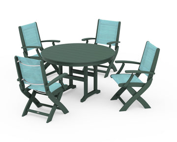 Coastal Folding Chair 5-Piece Round Dining Set