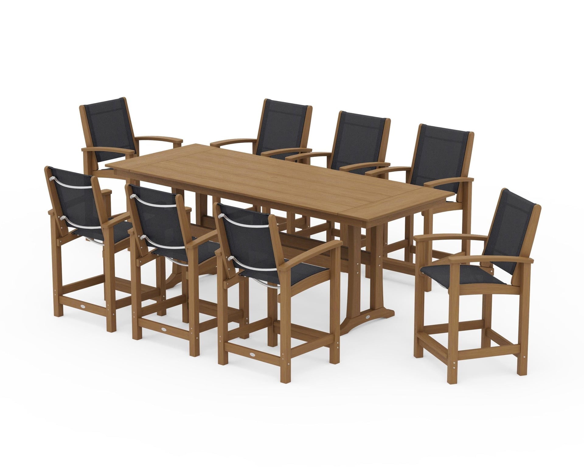 Coastal 9-Piece Farmhouse Counter Set with Trestle Legs