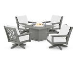Chippendale 5-Piece Deep Seating Swivel Conversation Set with Fire Pit Table