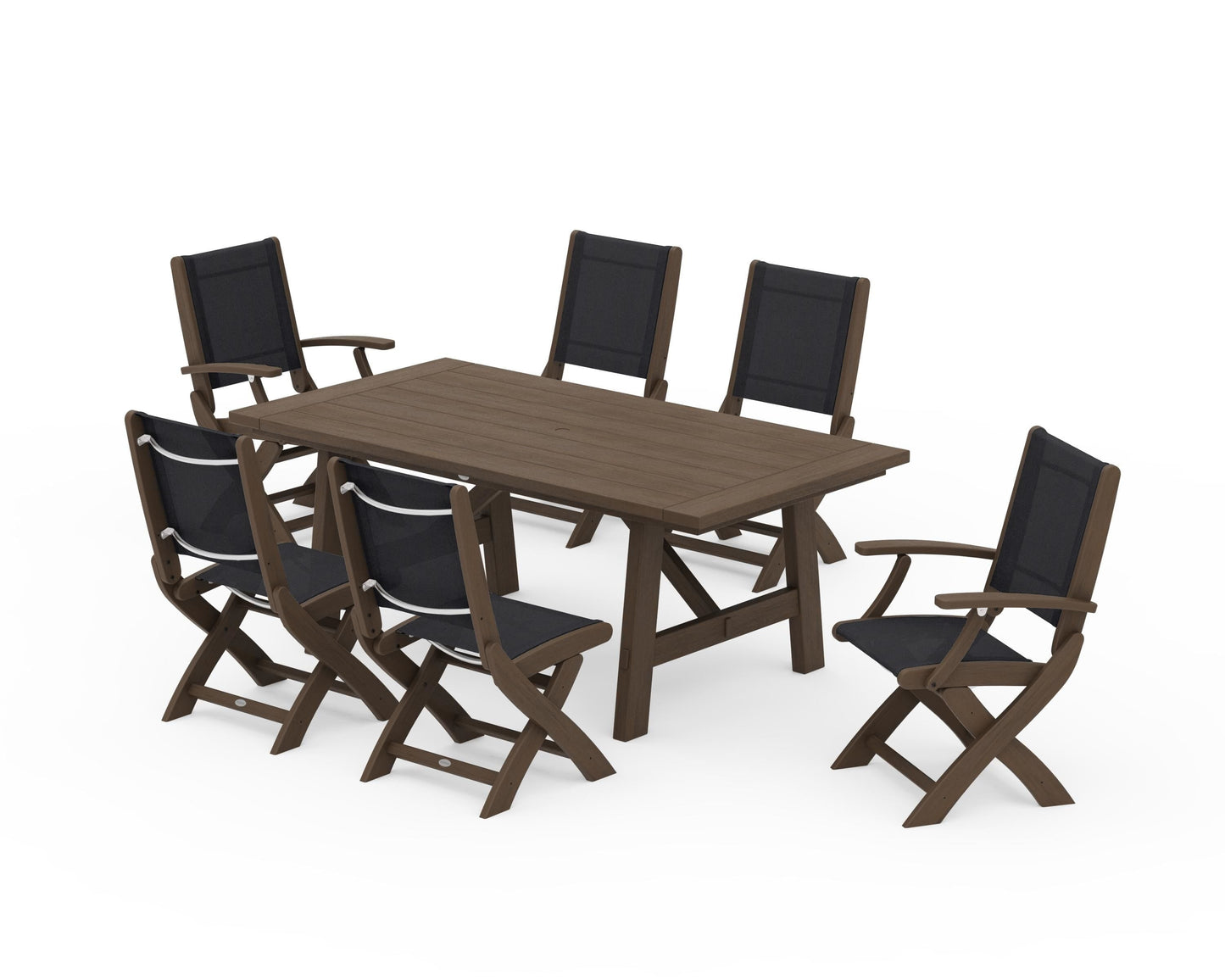 Coastal Folding Chair 7-Piece Rustic Farmhouse Dining Set