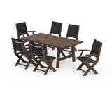Coastal Folding Chair 7-Piece Rustic Farmhouse Dining Set