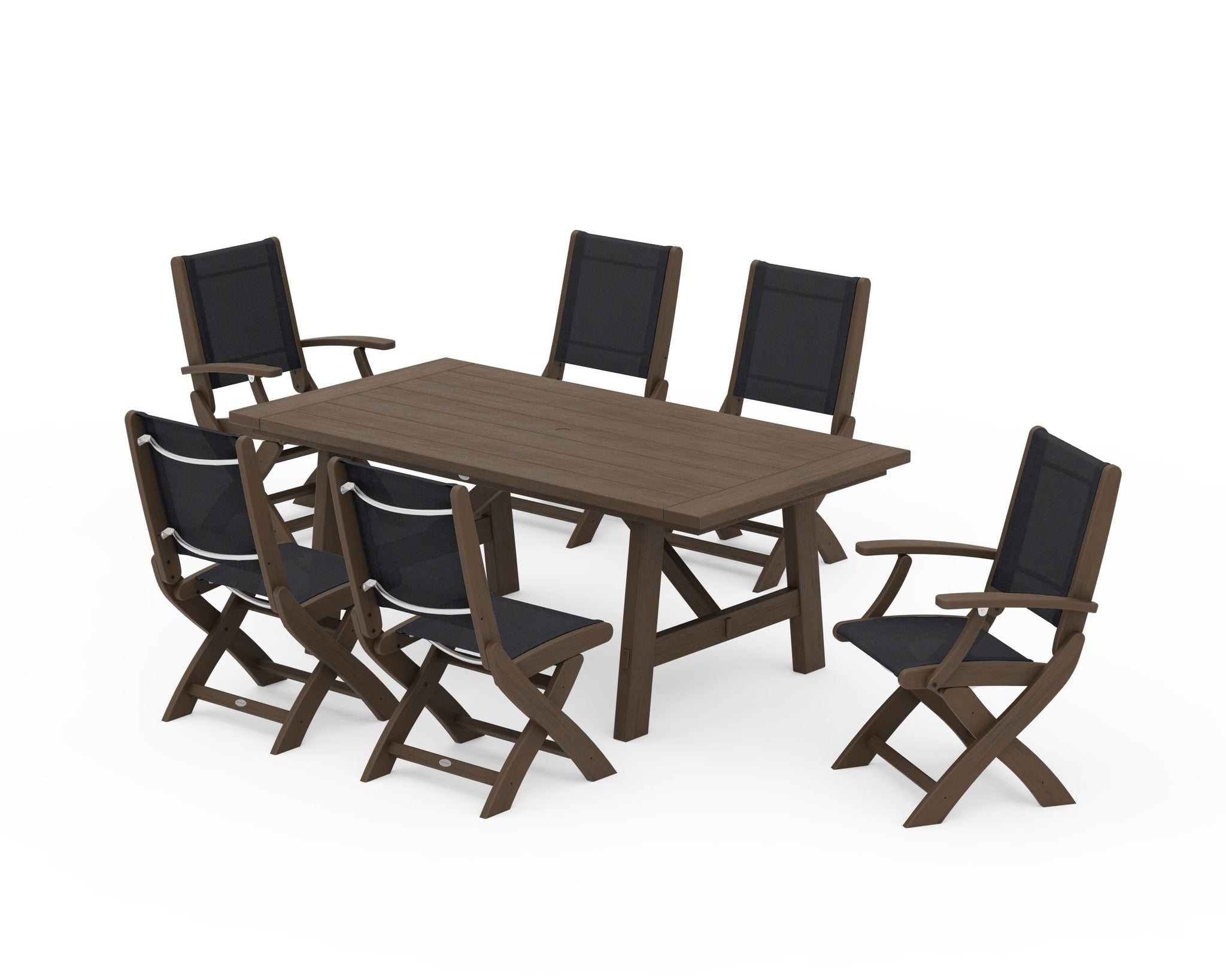Coastal Folding Chair 7-Piece Rustic Farmhouse Dining Set