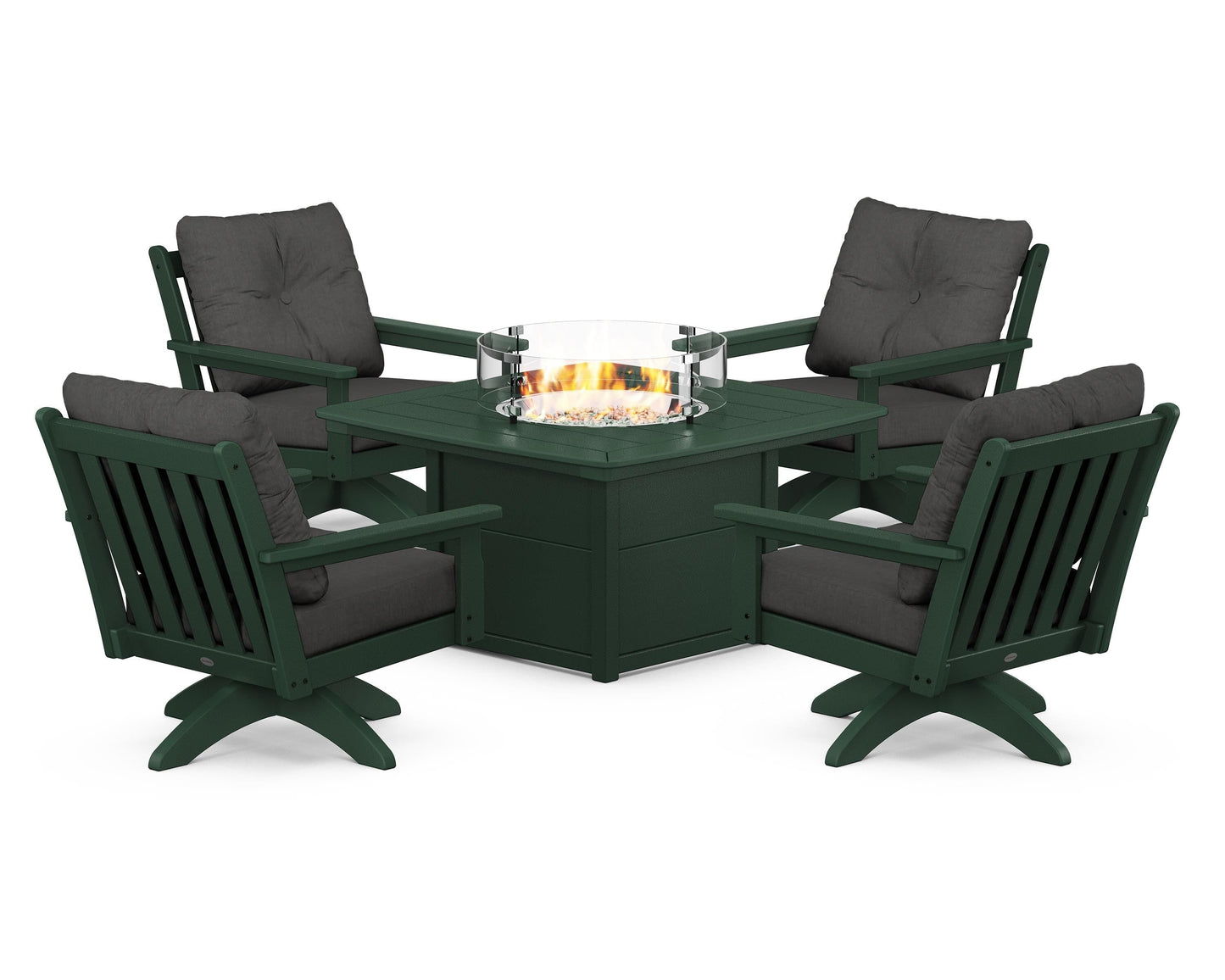 Vineyard 5-Piece Deep Seating Swivel Conversation Set with Fire Pit Table