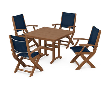 Coastal Folding Chair 5-Piece Farmhouse Dining Set