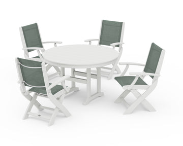 Coastal Folding Chair 5-Piece Round Dining Set