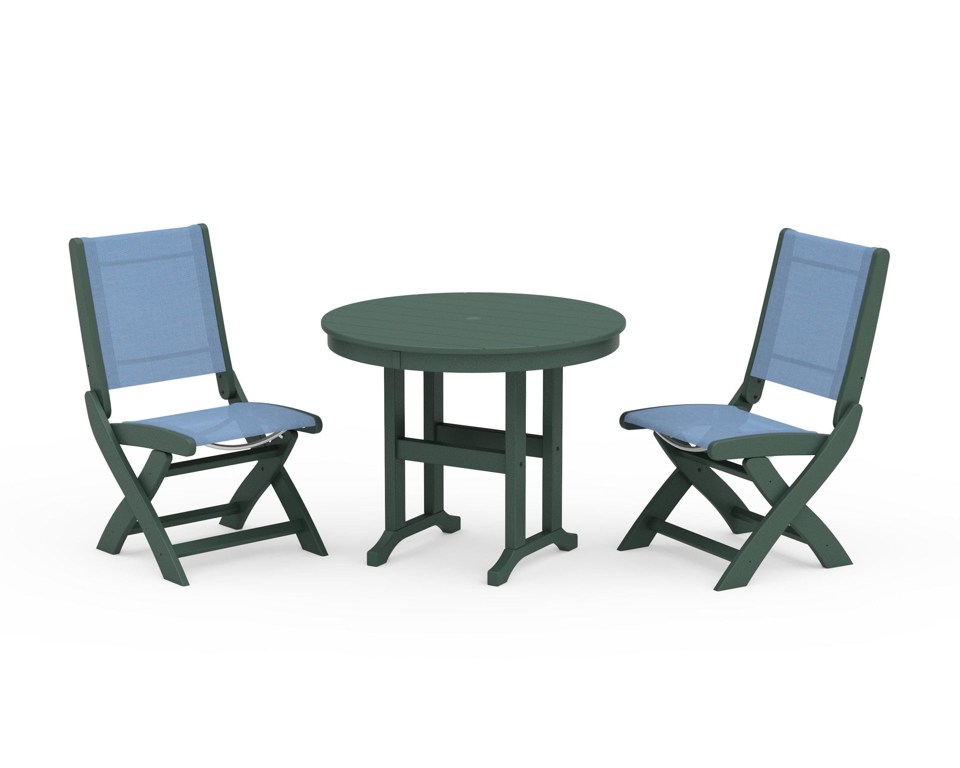 Coastal Folding Side Chair 3-Piece Round Dining Set
