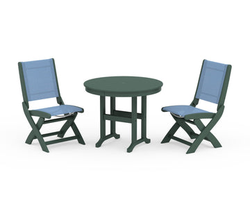 Coastal Folding Side Chair 3-Piece Round Dining Set