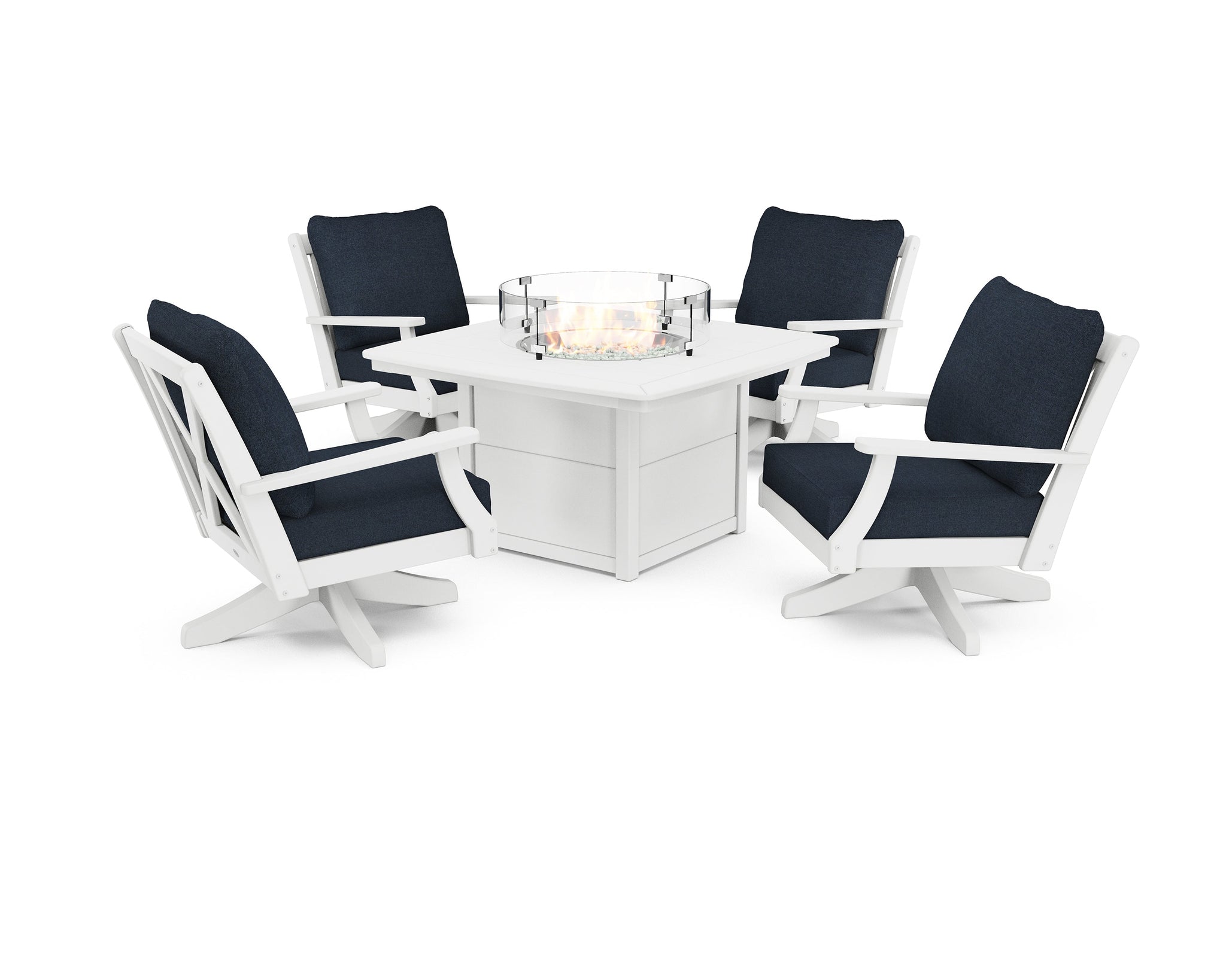Braxton 5-Piece Deep Seating Swivel Conversation Set with Fire Pit Table