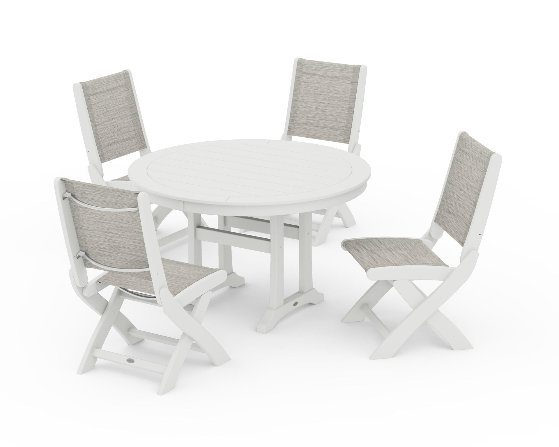Coastal Folding Side Chair 5-Piece Round Dining Set With Trestle Legs