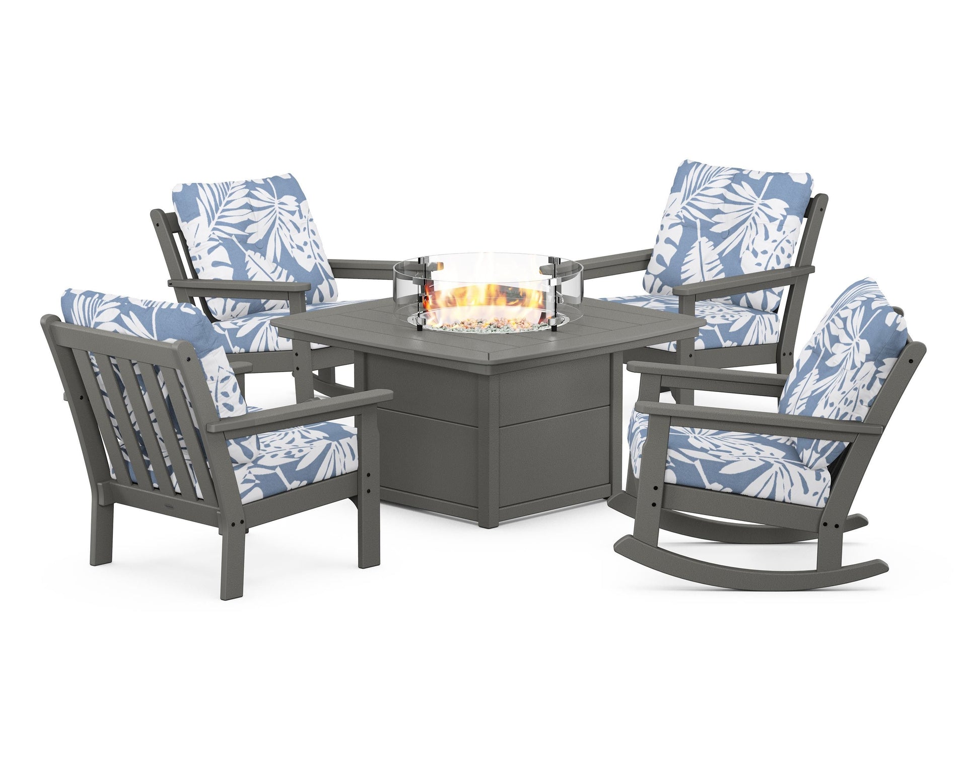 Vineyard 5-Piece Deep Seating Rocking Chair Conversation Set with Fire Pit Table