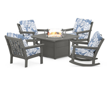 Vineyard 5-Piece Deep Seating Rocking Chair Conversation Set with Fire Pit Table