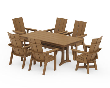 Modern Curveback Adirondack Swivel Chair 7-Piece Farmhouse Dining Set With Trestle Legs