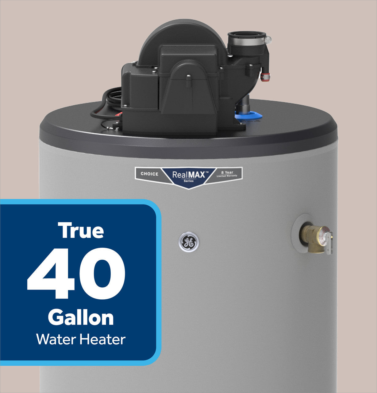 GE RealMAX Choice 40-Gallon Short Natural Gas Power Vent Low-NOx Water Heater