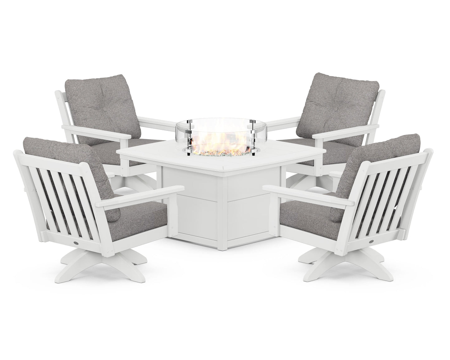 Vineyard 5-Piece Deep Seating Swivel Conversation Set with Fire Pit Table