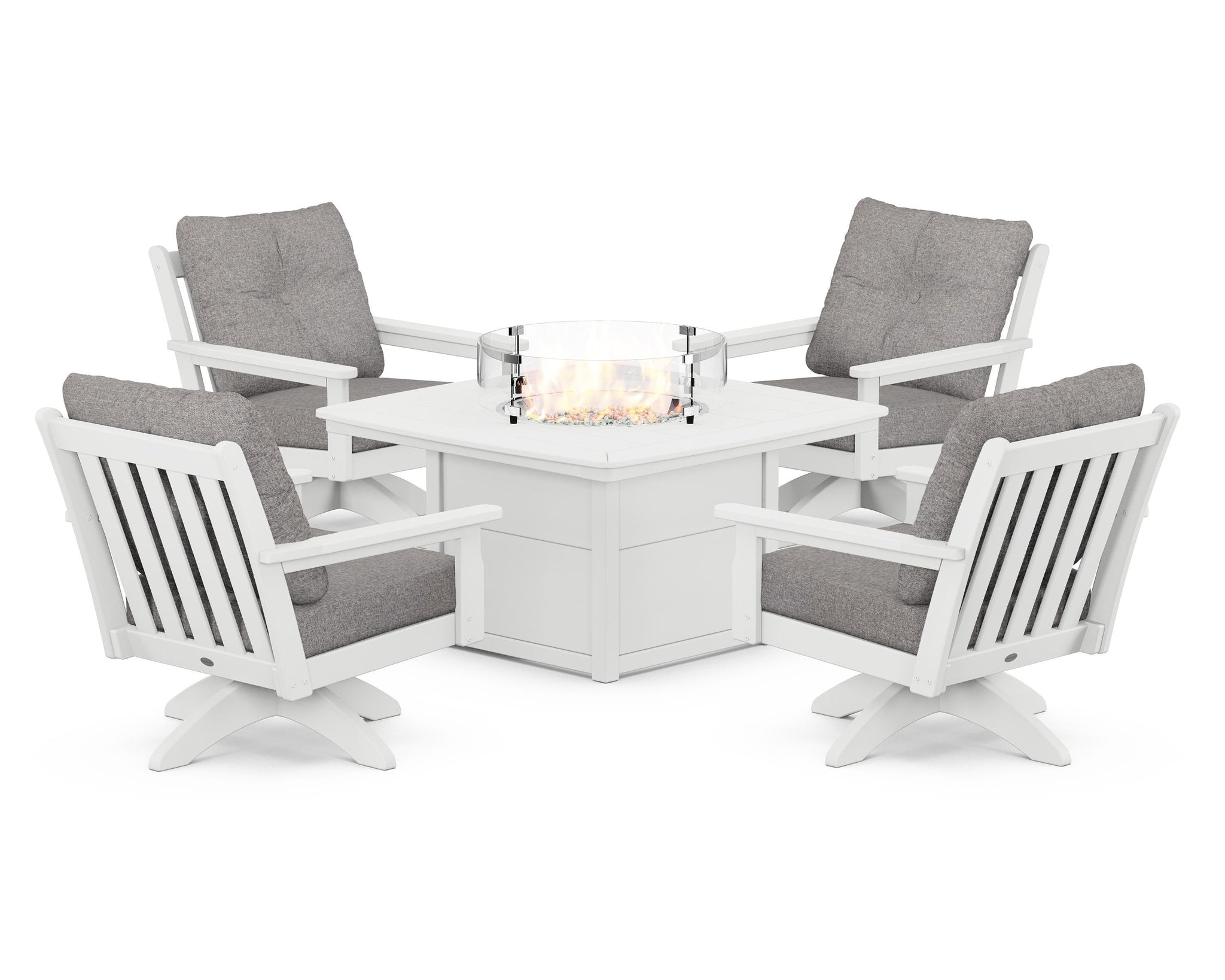Vineyard 5-Piece Deep Seating Swivel Conversation Set with Fire Pit Table
