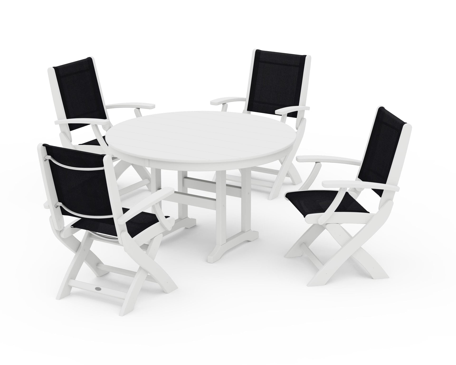 Coastal Folding Chair 5-Piece Round Dining Set