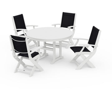 Coastal Folding Chair 5-Piece Round Dining Set