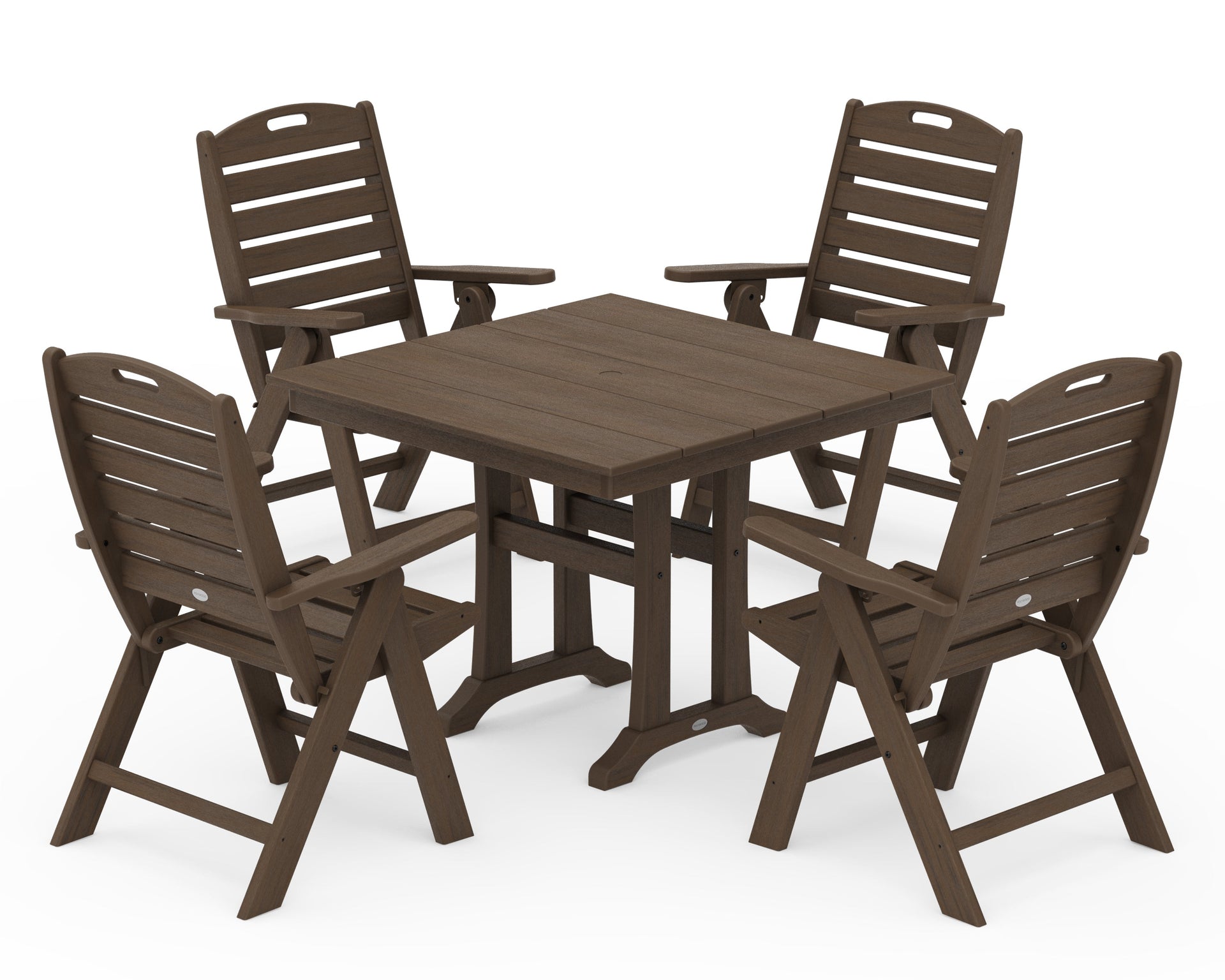 Nautical Folding Highback Chair 5-Piece Farmhouse Trestle Dining Set