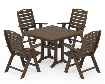 Nautical Folding Highback Chair 5-Piece Farmhouse Trestle Dining Set