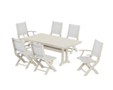 Coastal Folding Chair 7-Piece Farmhouse Dining Set with Trestle Legs