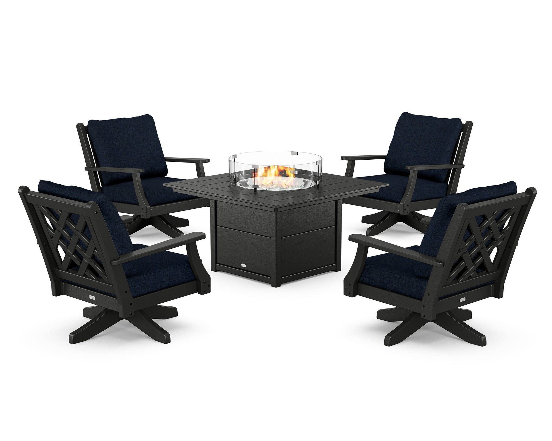 Wovendale 5-Piece Deep Seating Swivel Conversation Set with Fire Pit Table