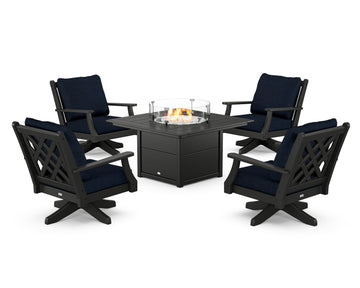 Wovendale 5-Piece Deep Seating Swivel Conversation Set with Fire Pit Table