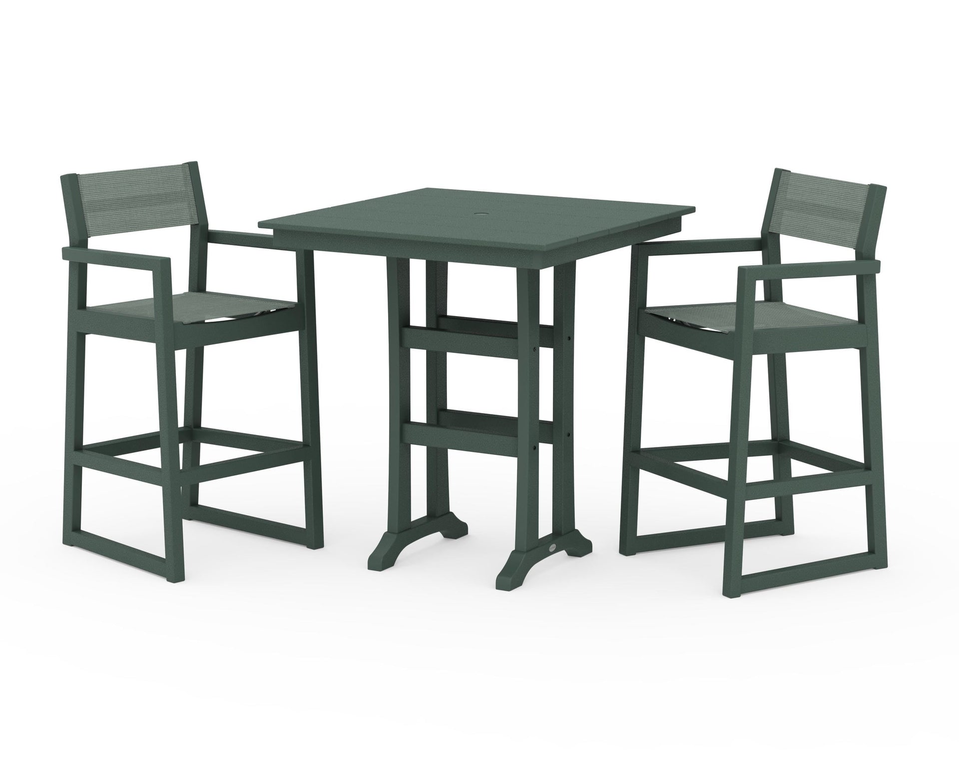 EDGE Sling Arm Chair 3-Piece Farmhouse Bar Set with Trestle Legs