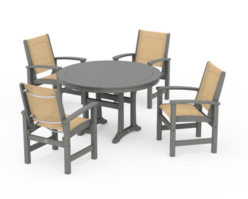 Coastal 5-Piece Round Dining Set with Trestle Legs