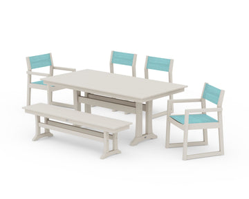 EDGE Sling 6-Piece Farmhouse Dining Set With Trestle Legs